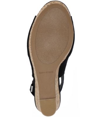 SUN STONE Womens Black 1" Platform Cushioned Cork-Like Perforated Slip Resistant Charlize Round Toe Wedge Slingback Sandal M