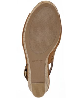 SUN STONE Womens Brown 1" Platform Cushioned Cork-Like Perforated Slip Resistant Charlize Round Toe Wedge Slingback Sandal M