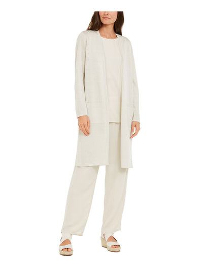 EILEEN FISHER Womens Ivory Stretch Metallic Pocketed Longline Cardigan Speckle Open Front Wear To Work Sweater Petites PS \ PP