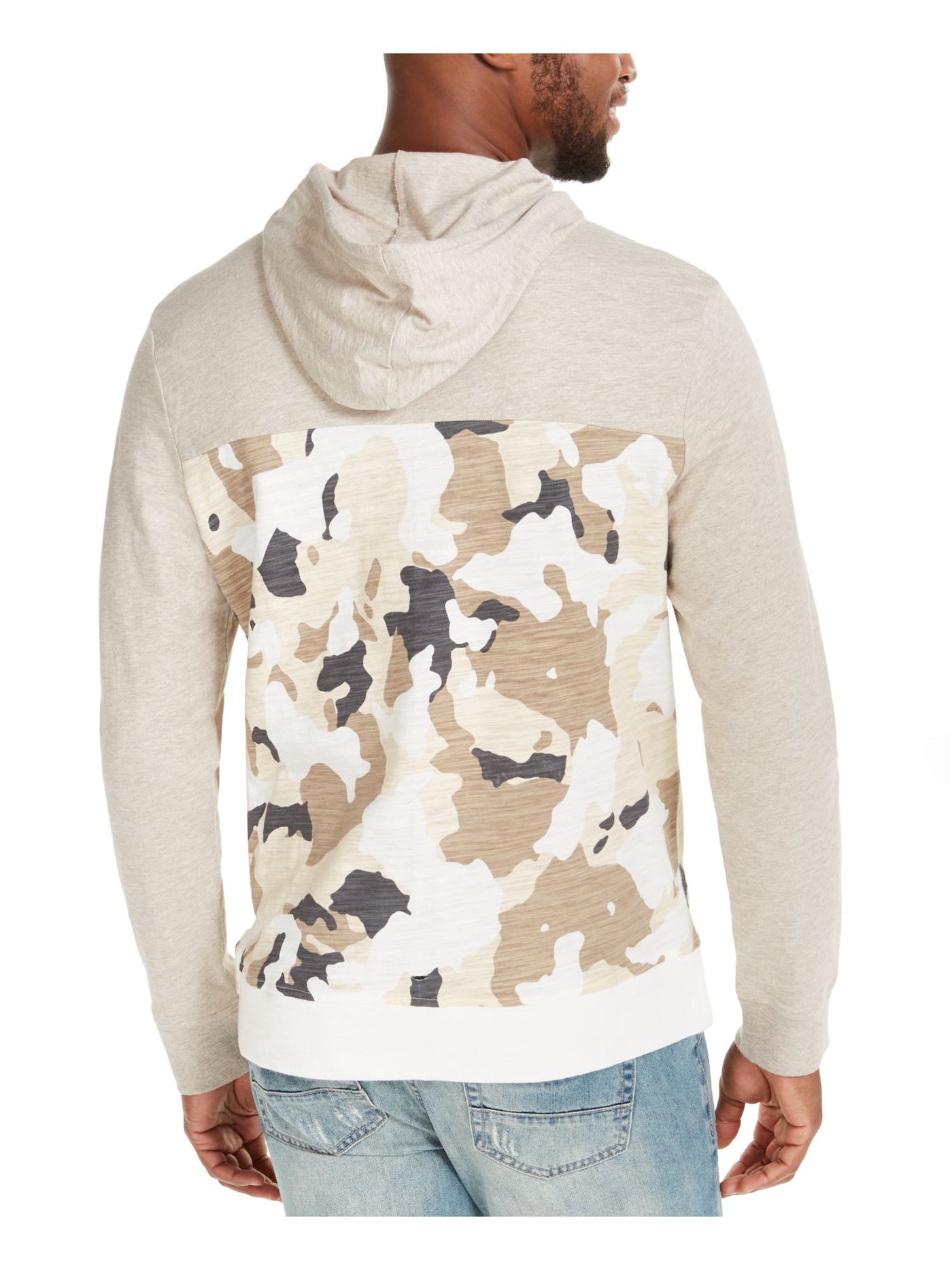 Sun + Stone Mens Beige Lightweight Camouflage Long Sleeve Crew Neck Classic Fit Draw String Cotton Hoodie M