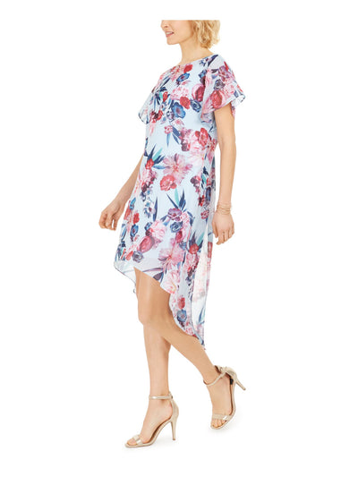 ADRIANNA PAPELL Womens Light Blue Floral Tea-Length Hi-Lo Dress Size: L