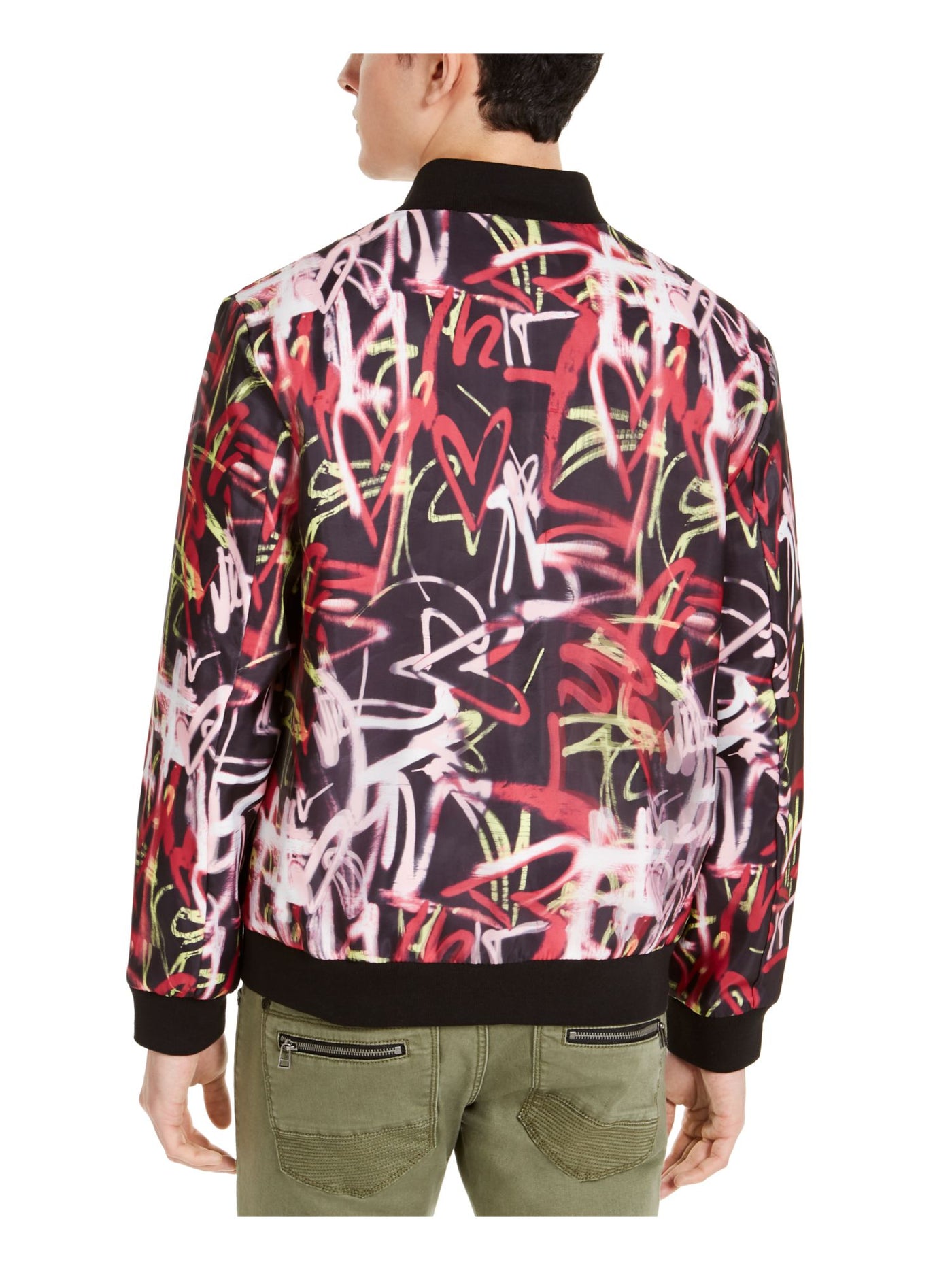 INC Mens Red Graphic Bomber Jacket 2X