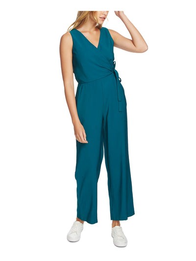 1. STATE Womens Teal Sleeveless V Neck Wrap Cropped Jumpsuit 10