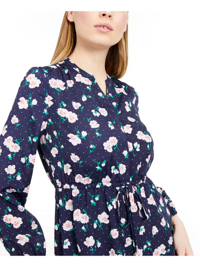 MAISON JULES Womens Navy Floral Long Sleeve V Neck Short Sheath Dress Size: XXS