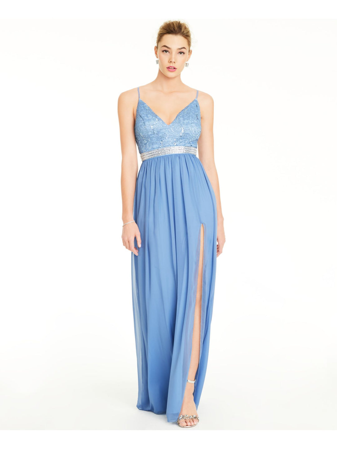 Emerald Sundae Womens Juniors Chiffon Embellished Formal Dress Blue 0