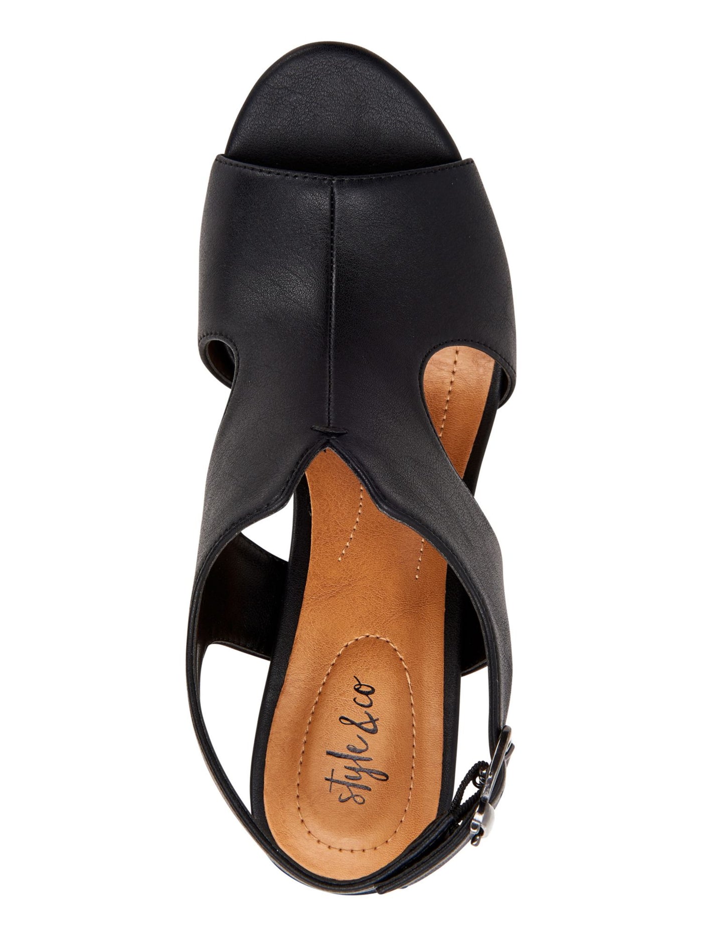 STYLE & COMPANY Womens Black Cutout Sides V-Notch Vamp Padded Marnee Round Toe Block Heel Buckle Leather Dress Slingback Sandal 7.5 M