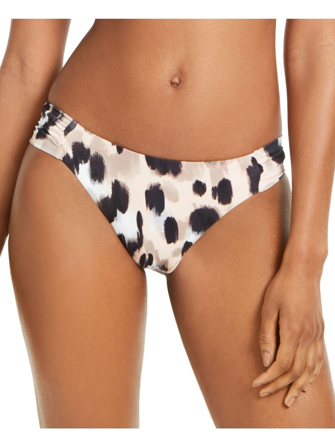 BAR III Women's Beige Leopard Print Stretch Lined Bikini Moderate Coverage Shirred Hipster Swimsuit Bottom XS