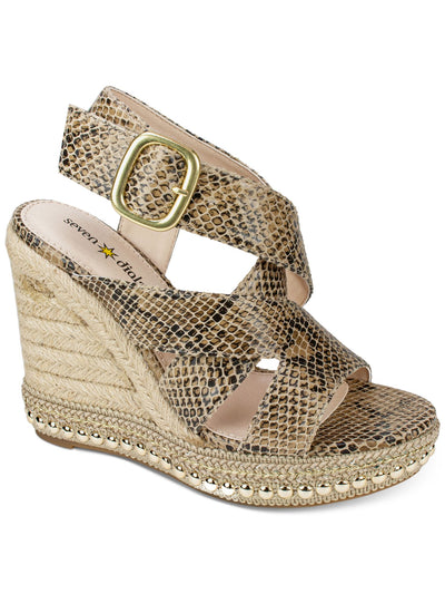 SEVEN DIALS Womens Stone Beige Animal Print Cushioned Asymmetrical Studded Strappy Somerset Round Toe Wedge Buckle Dress Espadrille Shoes 9 M