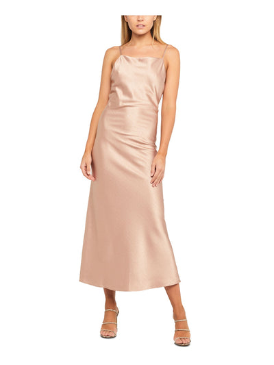 BARDOT Womens Pink Low Back Tie Draped Spaghetti Strap Tea-Length Evening Dress 10\L