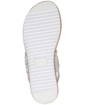 SUN STONE Womens White 1" Platform Woven Stretch Cushioned Slip Resistant Karli Round Toe Wedge Slip On Espadrille Shoes M