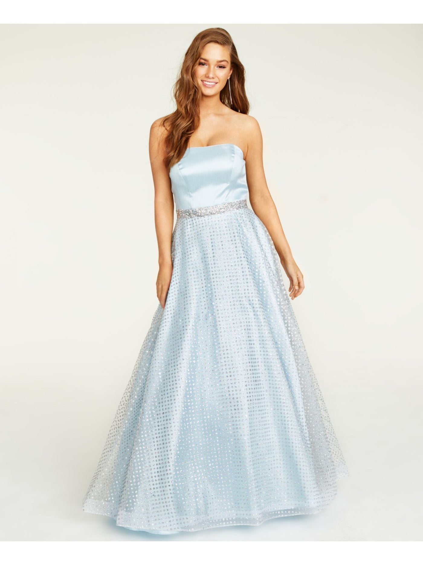 SAY YES TO THE PROM Womens Blue Glitter Overlay Sleeveless Full-Length Prom Dress Juniors 5\6