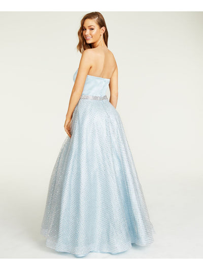 SAY YES TO THE PROM Womens Blue Glitter Overlay Sleeveless Full-Length Prom Dress Juniors 5\6