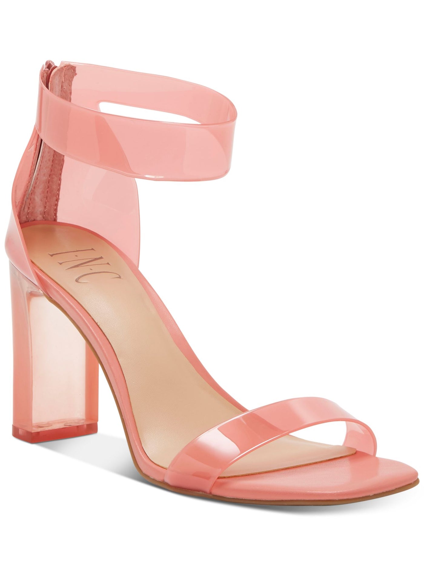 INC Womens Pink Translucent Ankle Strap Padded Makenna Square Toe Block Heel Zip-Up Dress Sandals 6.5 M