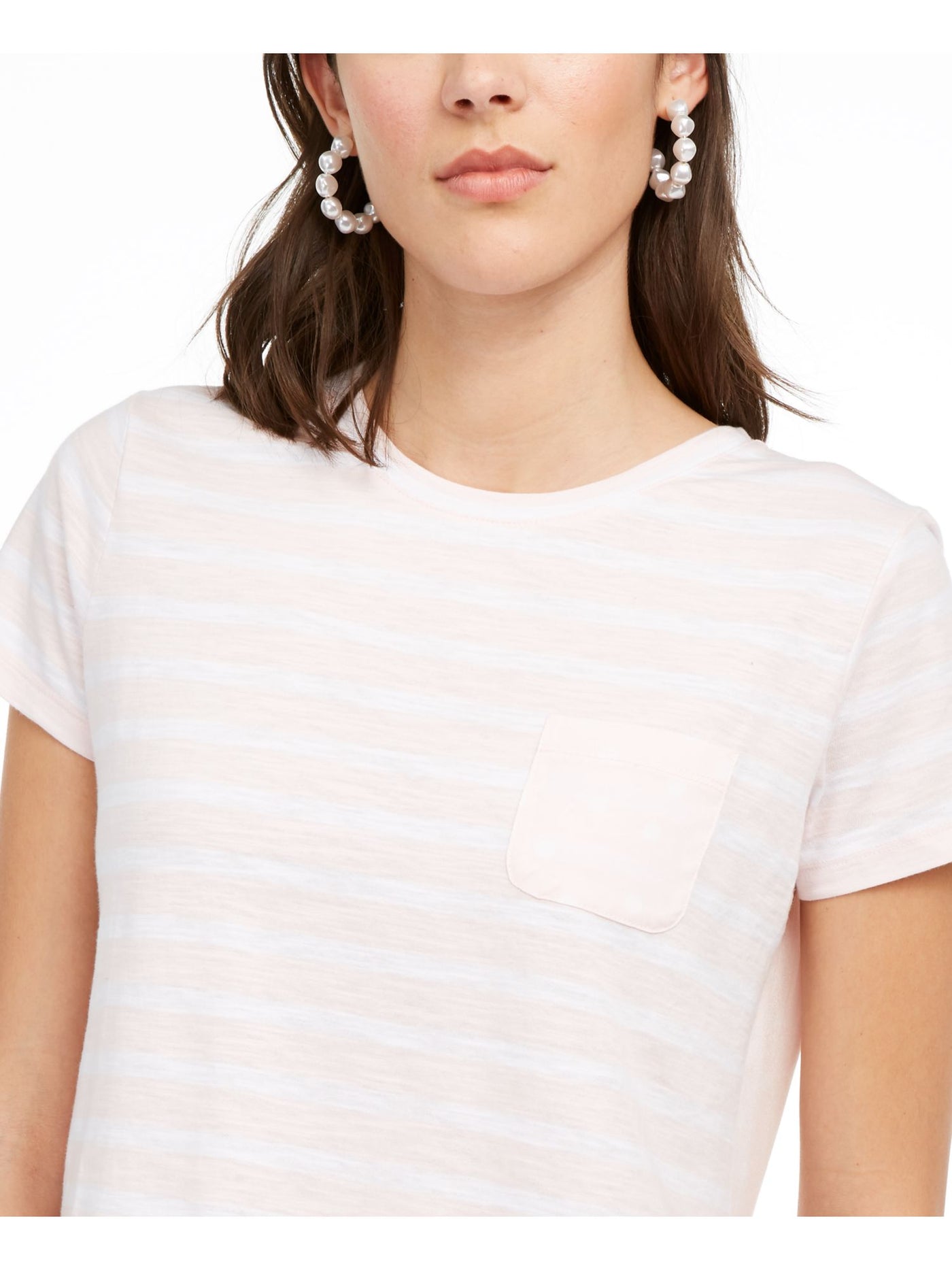 MAISON JULES Womens Pink Striped Short Sleeve Crew Neck T-Shirt XXS