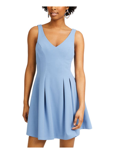 TEEZE ME Womens Blue Sleeveless V Neck Mini Evening Fit + Flare Dress Juniors L
