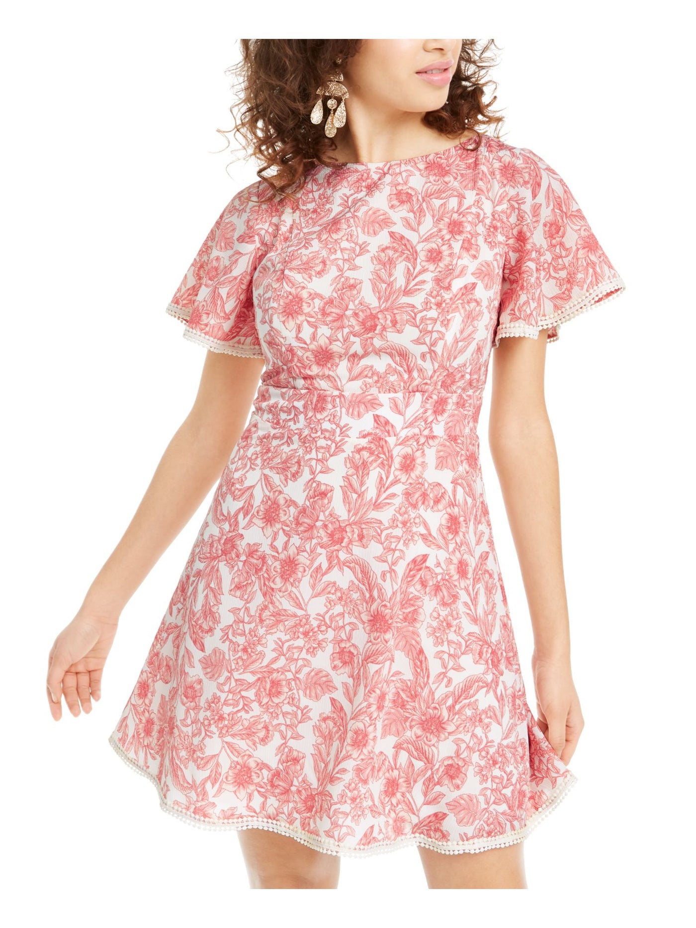 B DARLIN Womens Pink Floral Short Sleeve Mini Trapeze Dress Juniors Size: 3\4