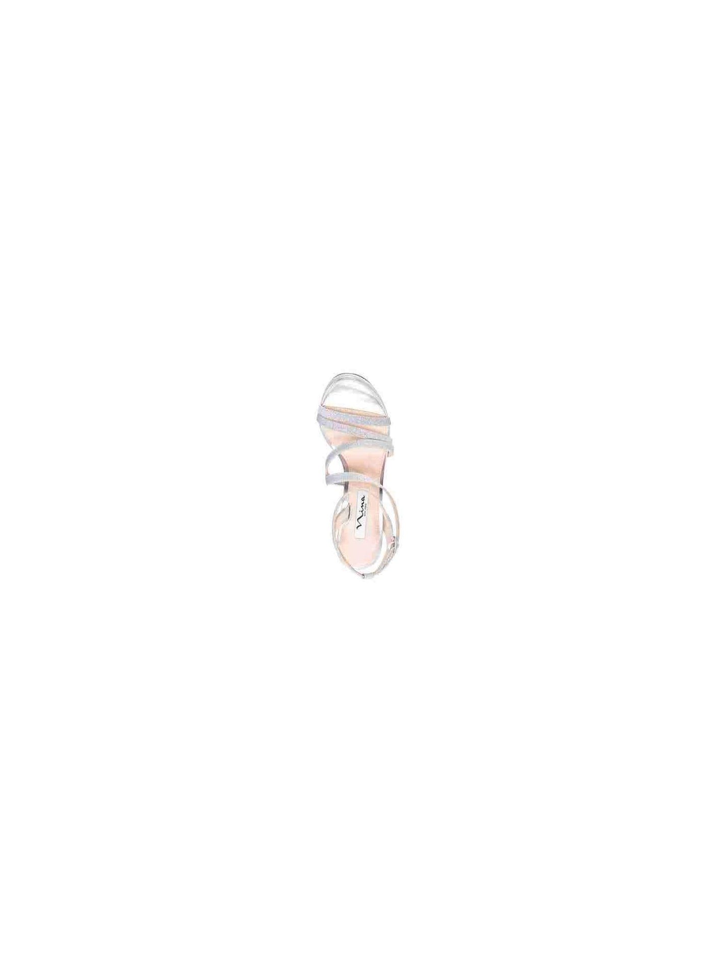 NINA Womens Silver 0.5" Platform Padded Strappy Glitter Ankle Strap Ryckie Round Toe Stiletto Buckle Slingback Sandal 9 M