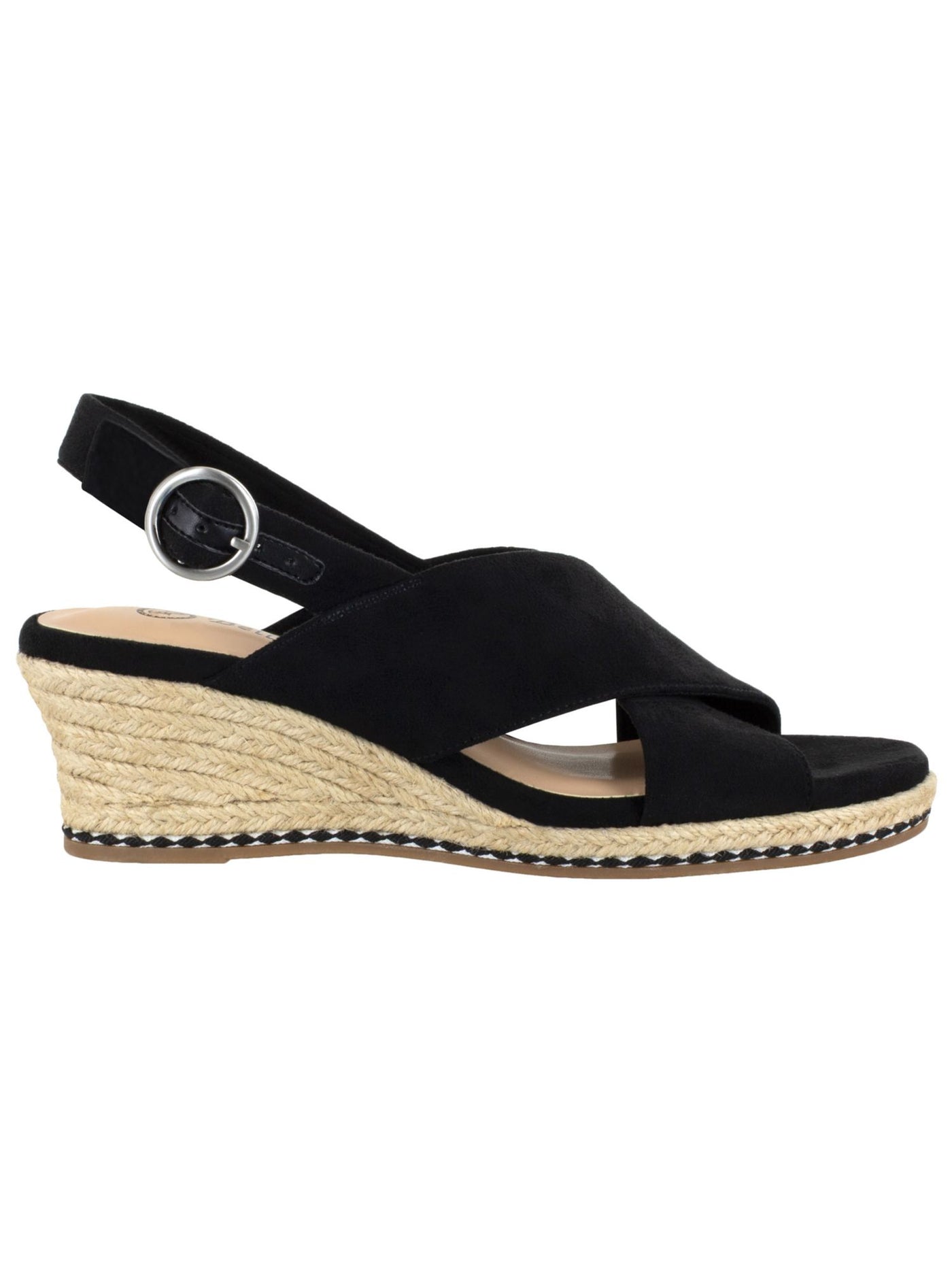 BELLA VITA Womens Black Jute Wrapped Crisscross Straps Braided Accent Adjustable Strap Cushioned Nadette Ii Round Toe Wedge Buckle Espadrille Shoes 6.5 N