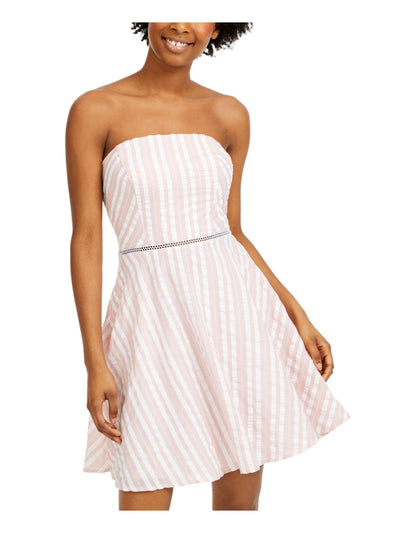 CITY STUDIO Womens Pink Striped Sleeveless Strapless Short Fit + Flare Dress Juniors 7