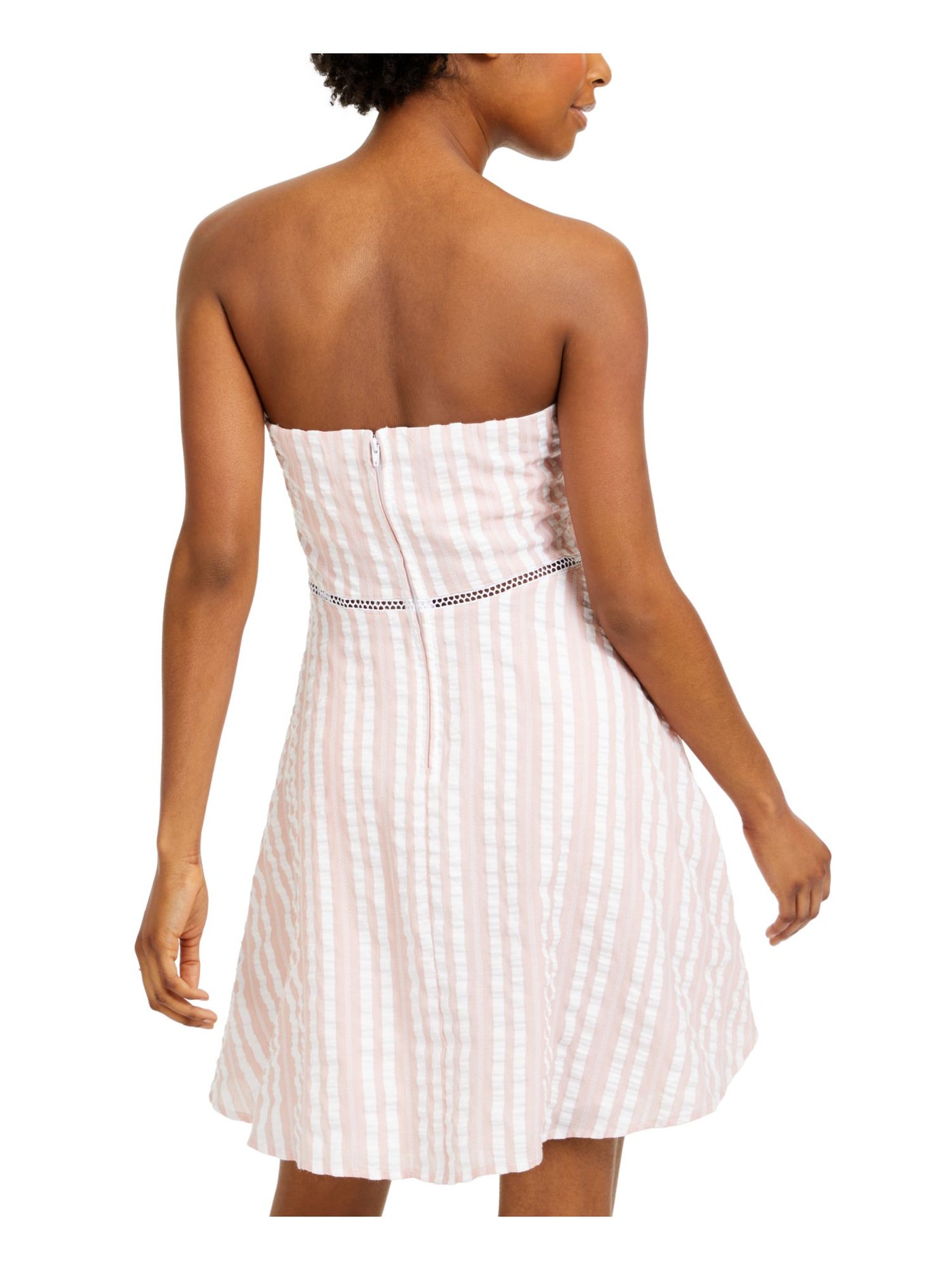 CITY STUDIO Womens Pink Striped Sleeveless Strapless Short Fit + Flare Dress Juniors 7