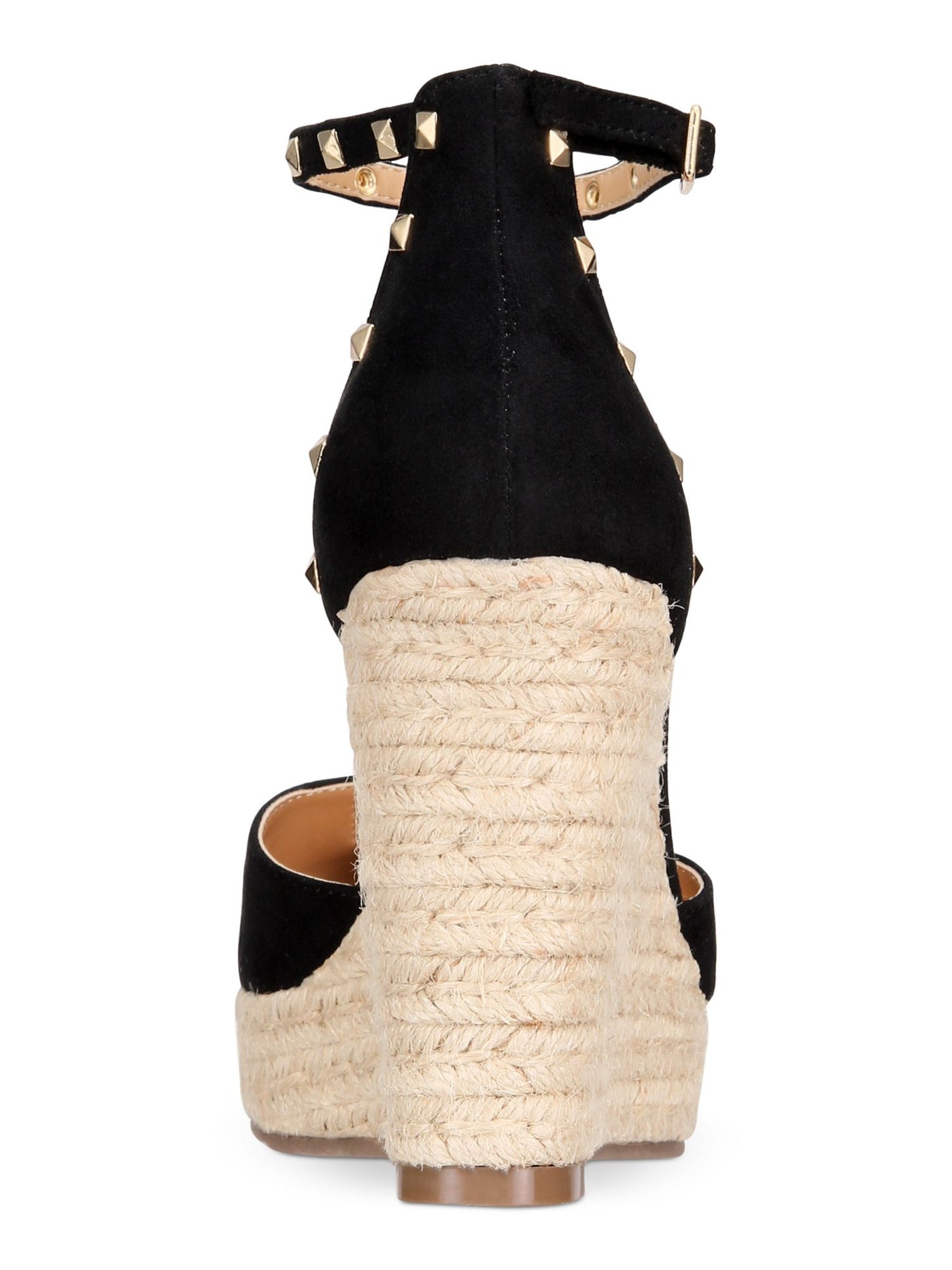 THALIA SODI Womens Black Studded 1" Platform Adjustable Strap Cushioned Masin Round Toe Wedge Buckle Dress Espadrille Shoes 9.5 M