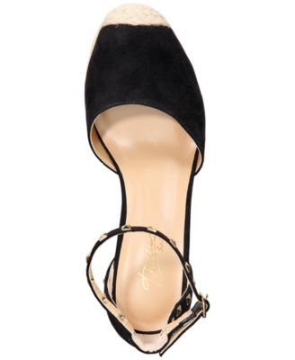 THALIA SODI Womens Black Studded 1" Platform Adjustable Strap Cushioned Masin Round Toe Wedge Buckle Dress Espadrille Shoes M