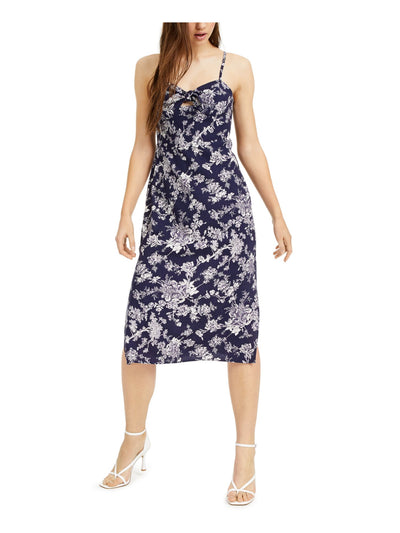 SPEECHLESS Womens Navy Floral Spaghetti Strap Sweetheart Neckline Below The Knee Fit + Flare Dress Juniors S