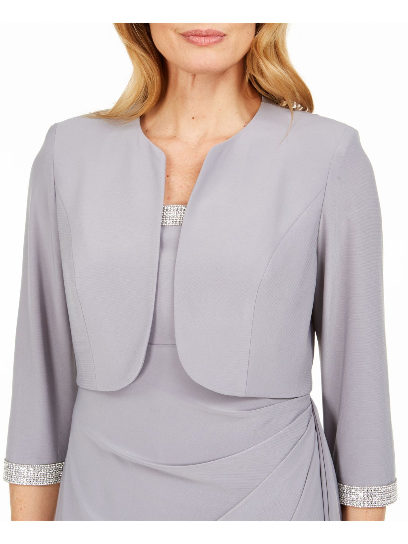 R&M RICHARDS Womens Silver Embellished 3/4 Sleeve Formal Bolero Jacket 14