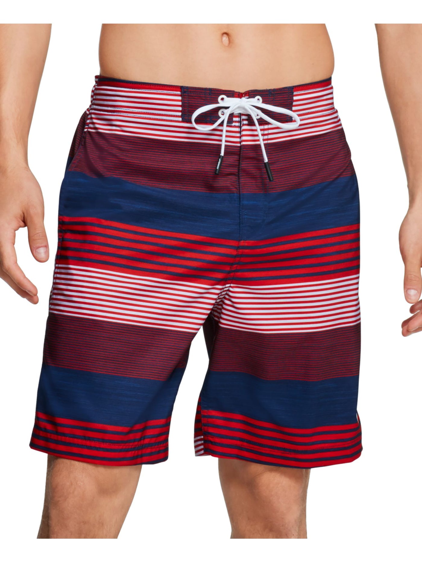 SPEEDO Mens Red Lightweight Active Striped Athletic Fit Swim Trunks S
