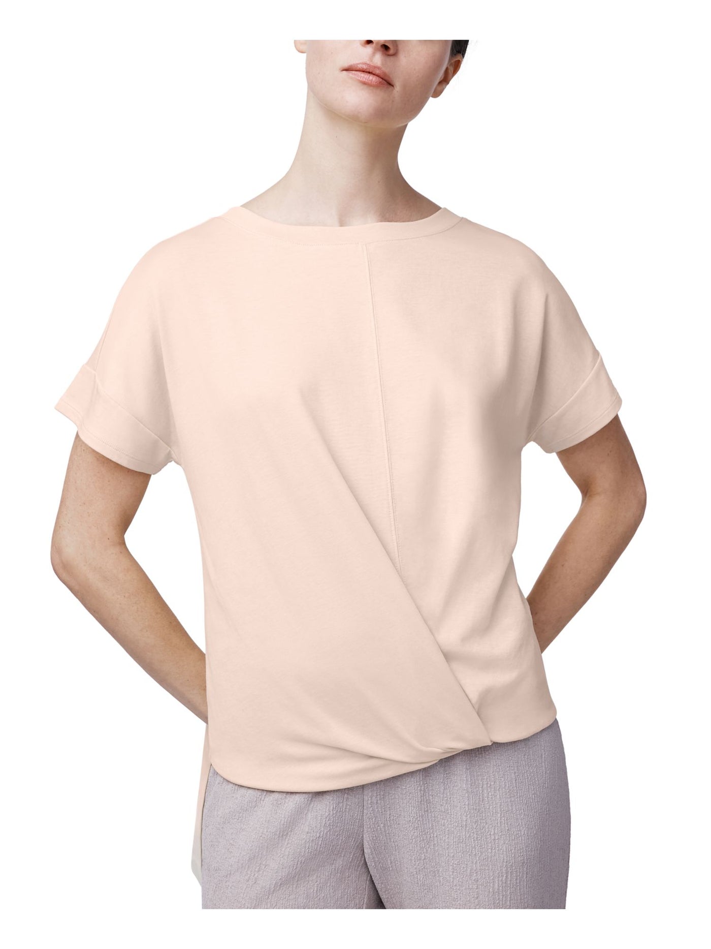 B NEW YORK Womens Pink Short Sleeve Jewel Neck Top Size: S
