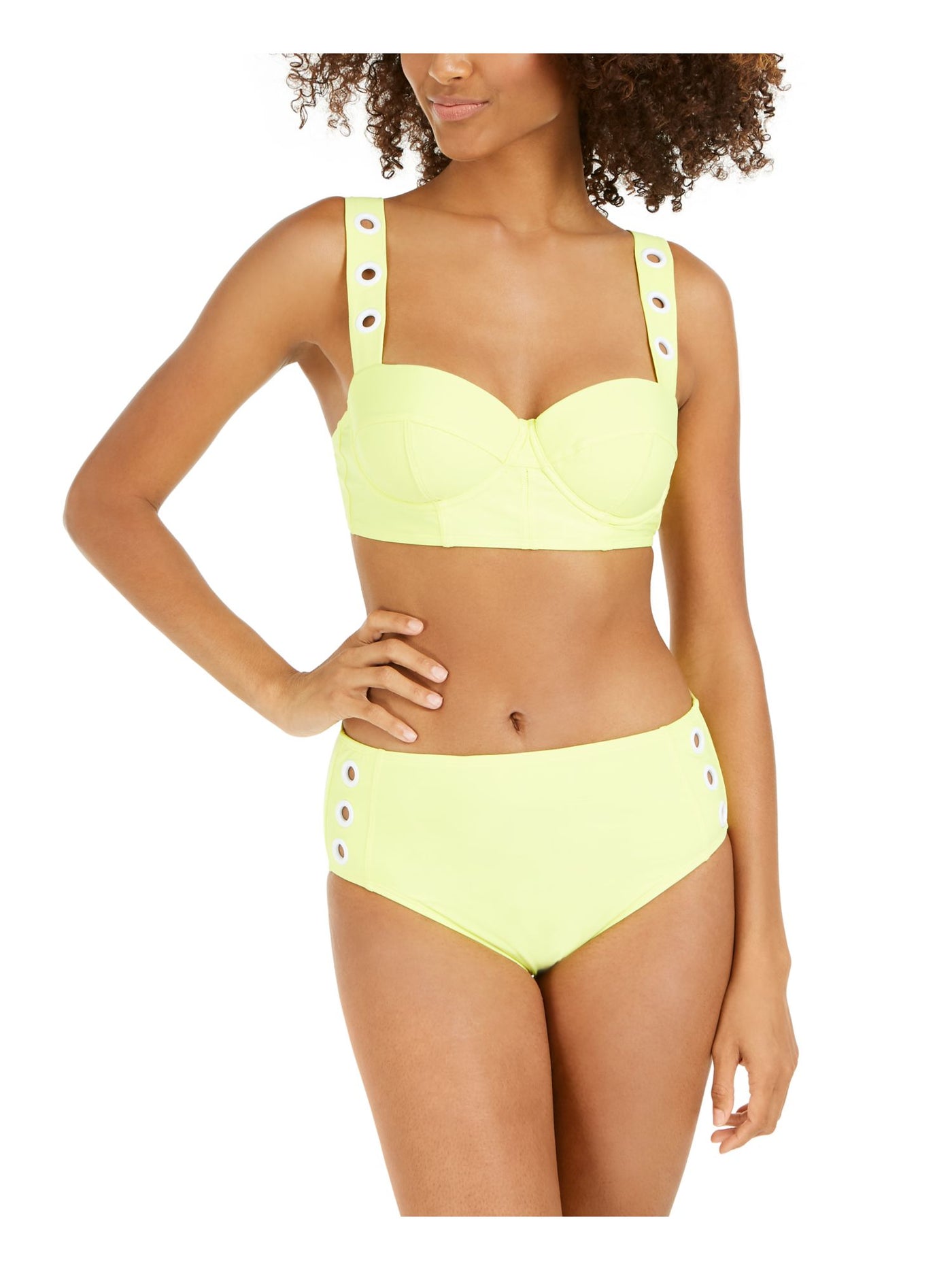 DKNY Women's Yellow Stretch Fixed Cups Adjustable Swimsuit Top XS