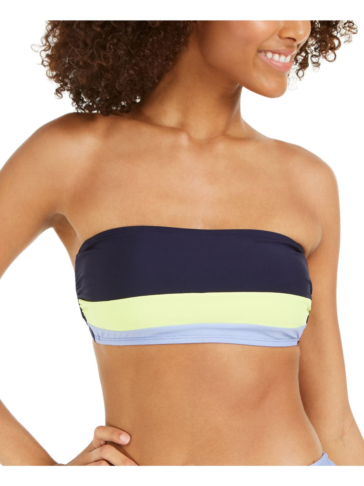 DKNY Women's Navy Color Block Stretch Removable Cups Lined Convertible Bandeau Swimsuit Top XXL