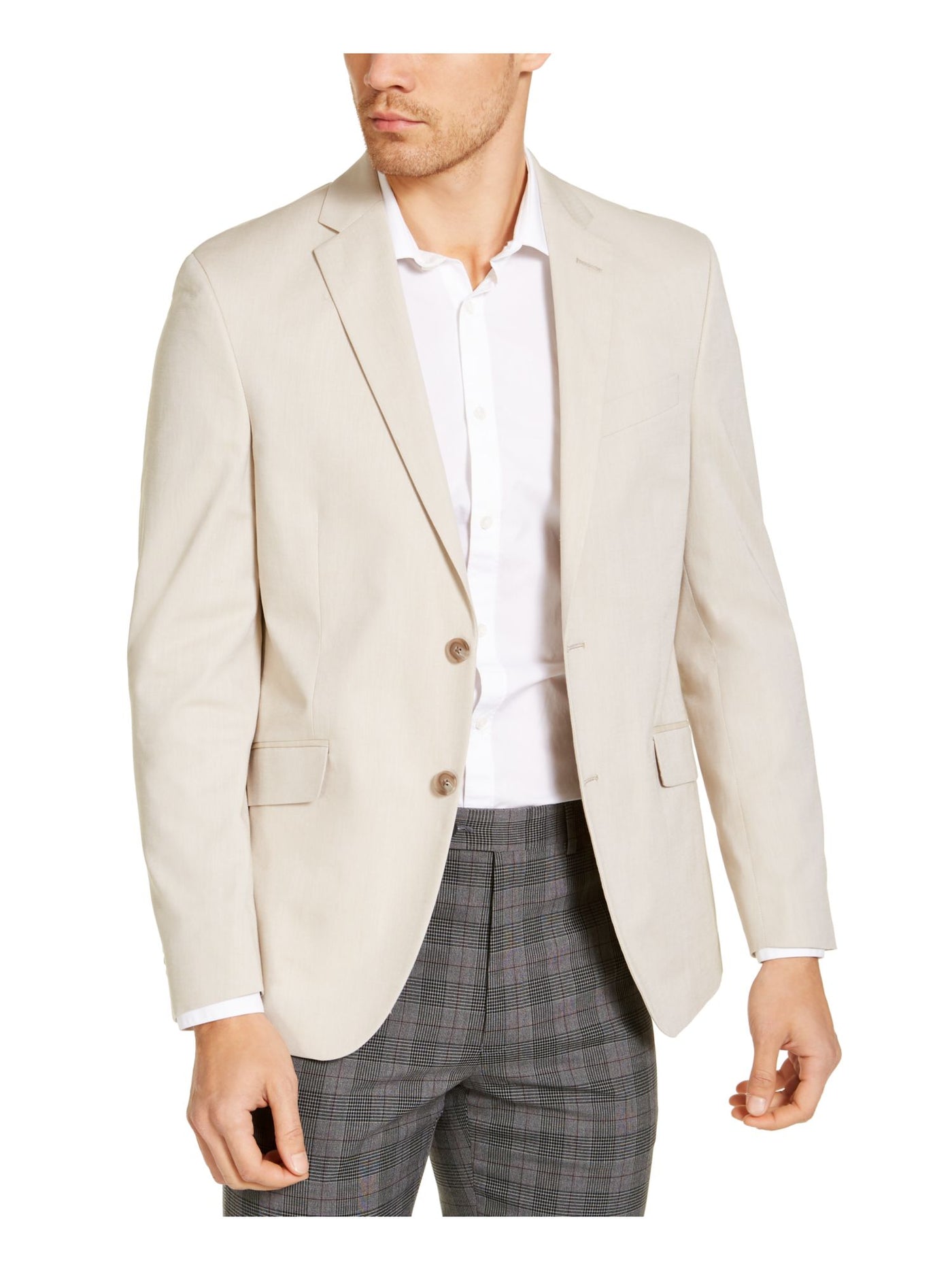 UNLISTED BY KENNETH COLE Mens Beige Single Breasted, Slim Fit Chambray Blazer Sport Coat 40L