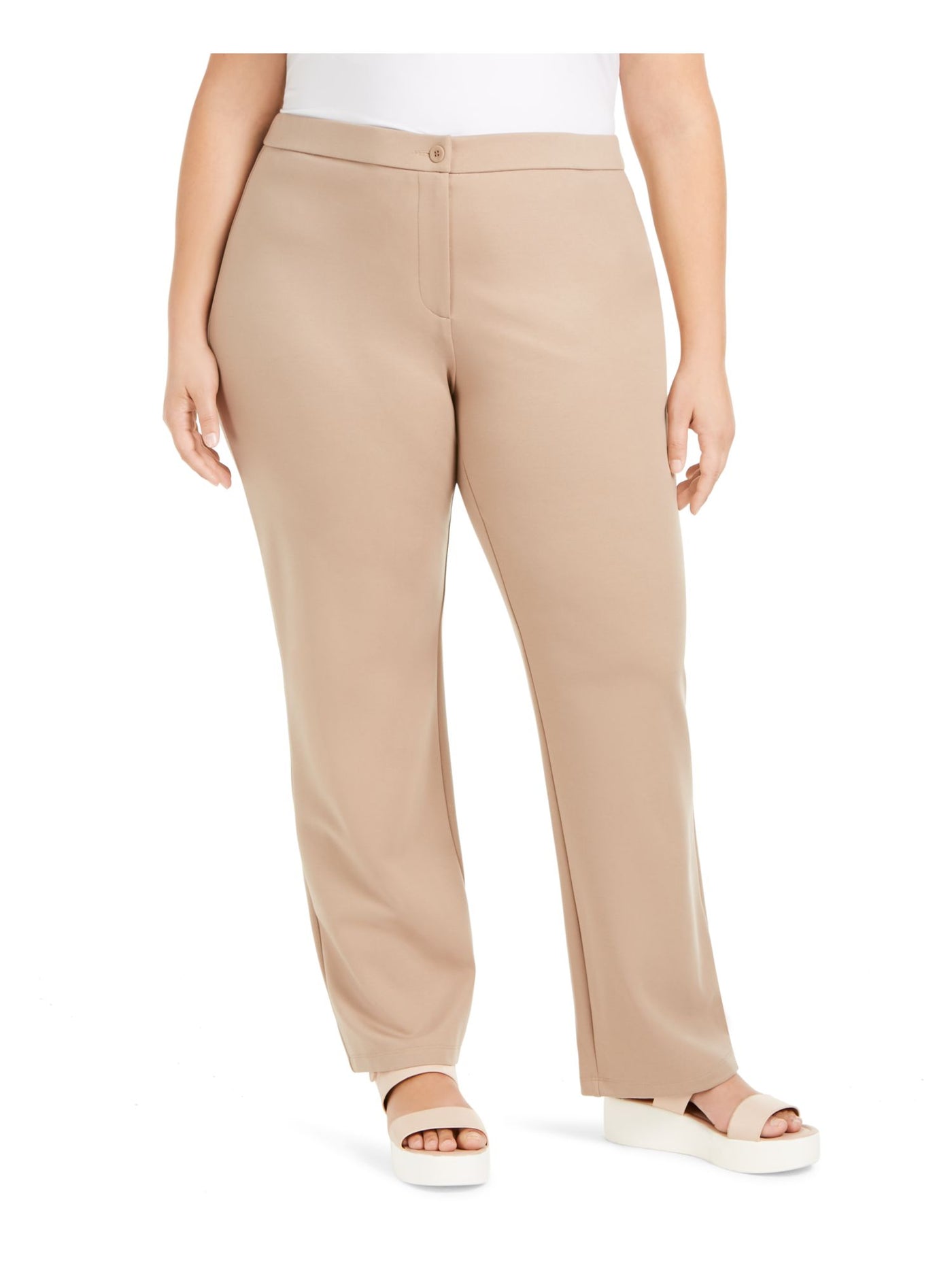 EILEEN FISHER Womens Beige Stretch Zippered Ankle Straight leg Pants Plus 1X