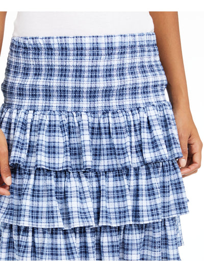 MICHAEL KORS Womens Blue Plaid Short Ruffled Skirt Petites Size: P