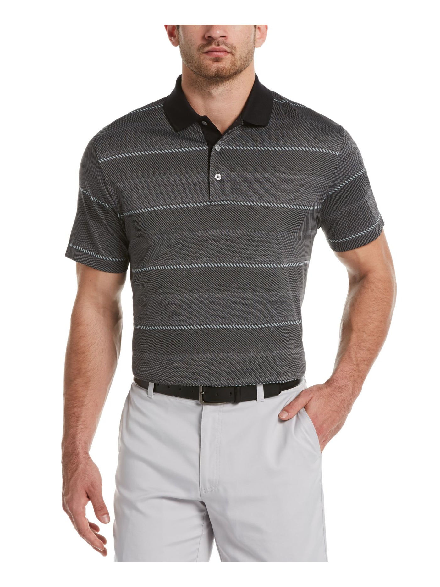 PGA TOUR Mens Gray Printed Short Sleeve Polo S