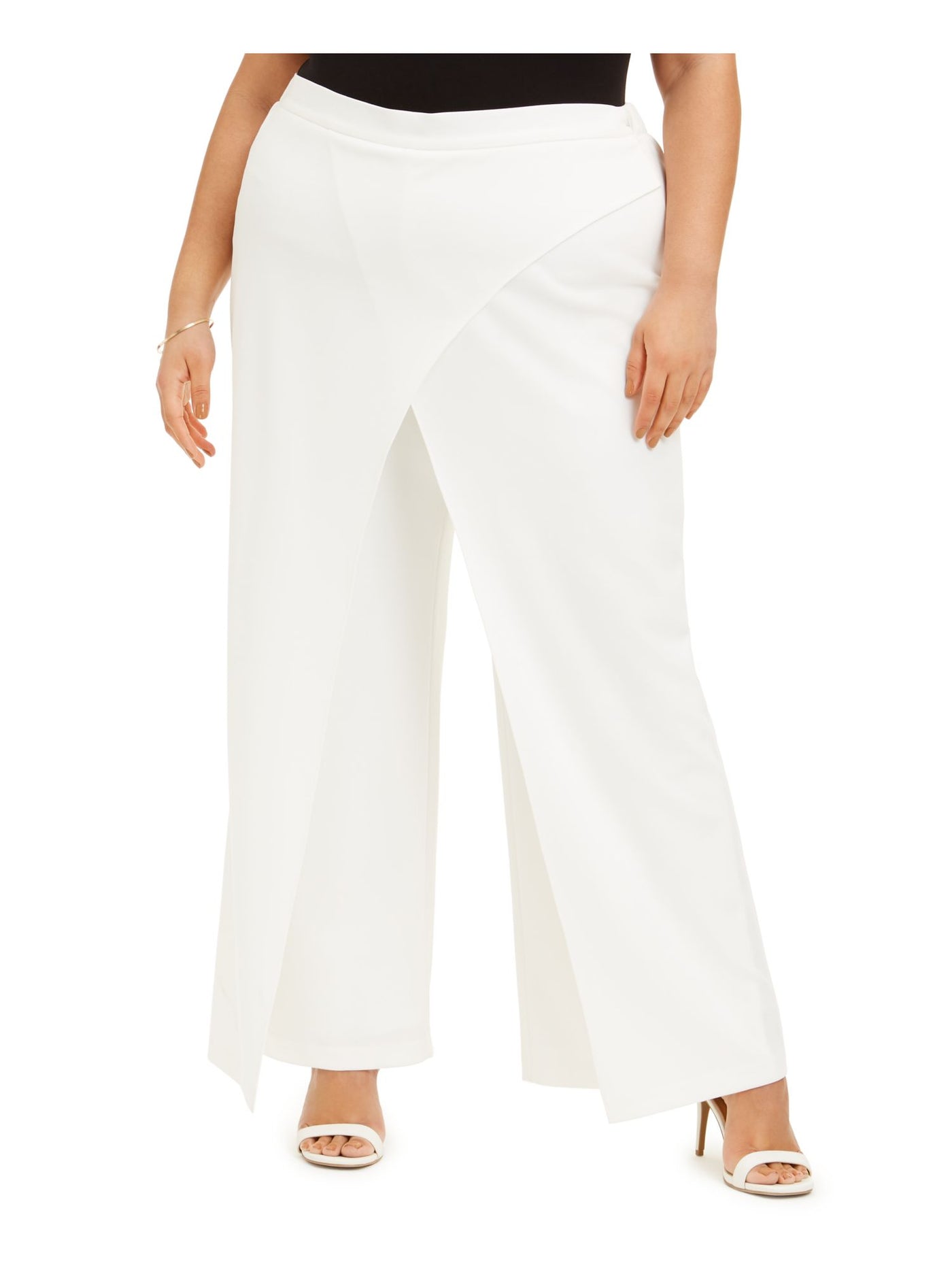 ADRIANNA PAPELL Womens White Stretch Zippered Crepe Draped-front Evening Wide Leg Pants Plus 18W