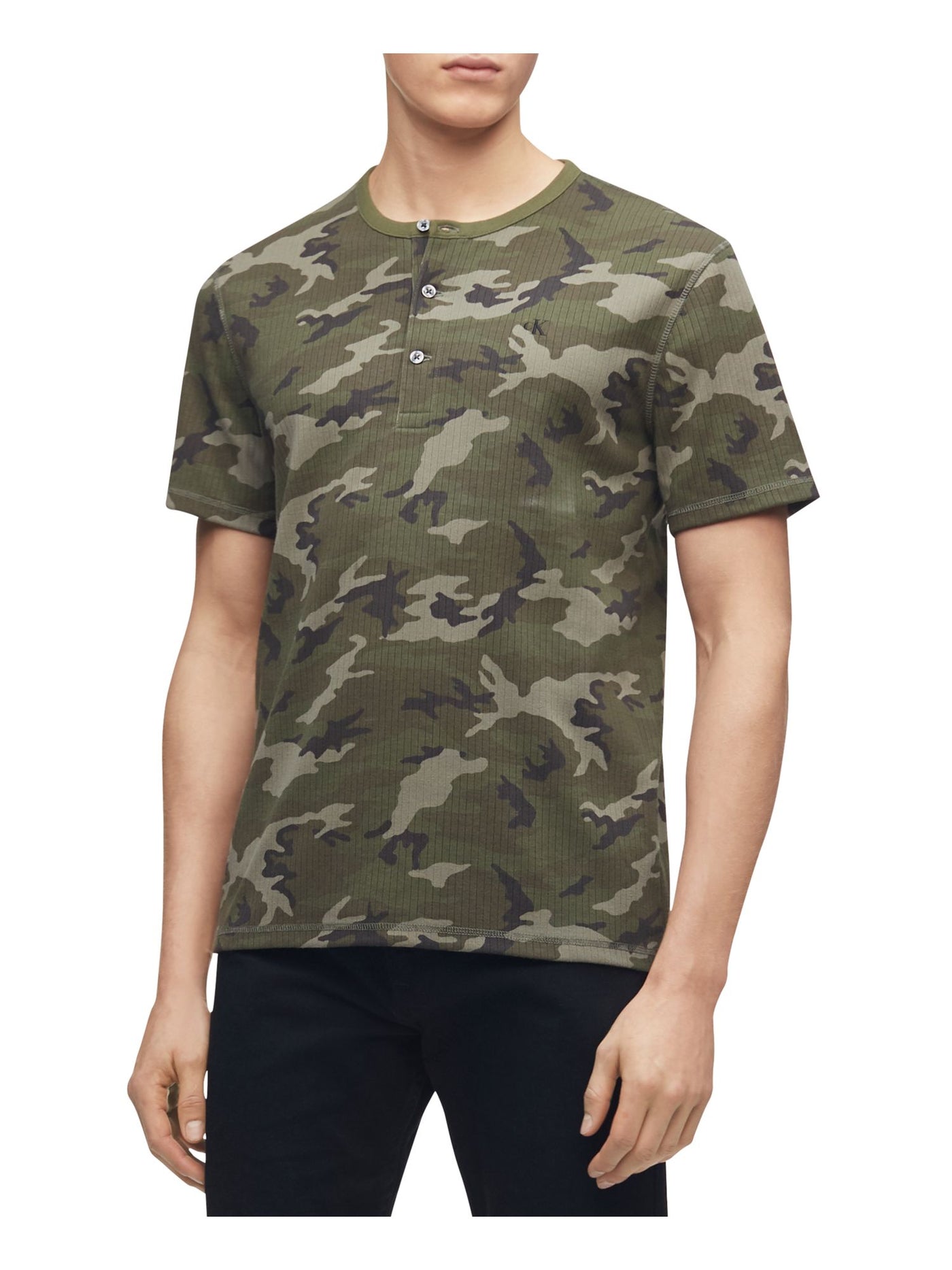 CALVIN KLEIN Mens Green Camouflage Casual Shirt XS