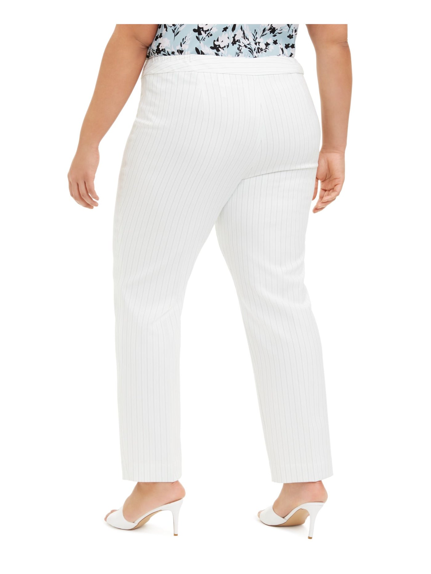NINE WEST Womens White Pocketed Zippered Stretch Pinstripe Wear To Work Skinny Pants 18W