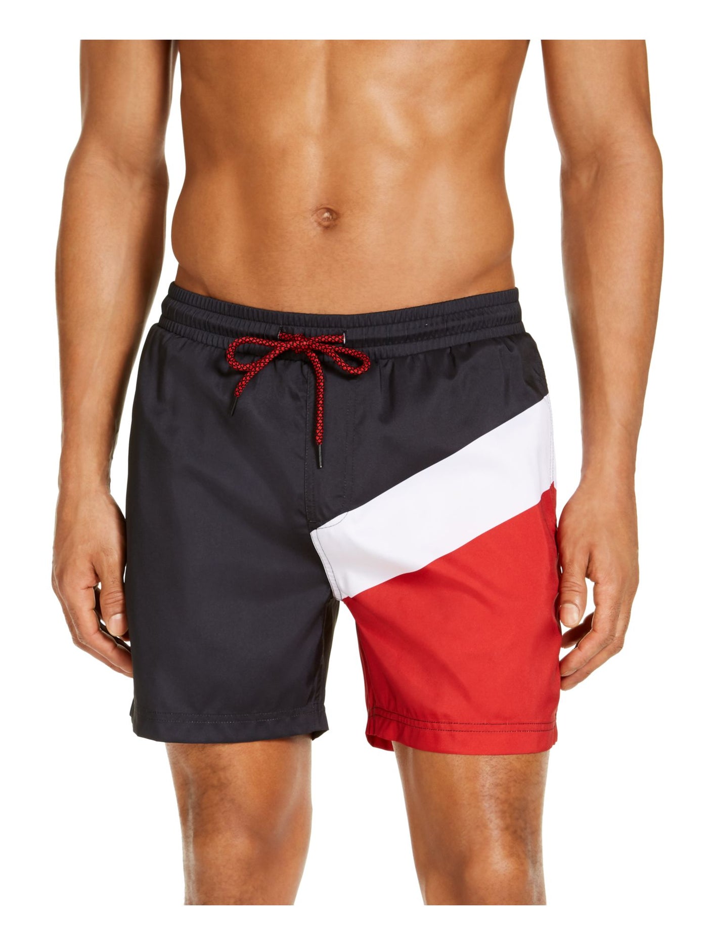 INC Mens Red Lined Color Block Classic Fit Swim Trunks XXL