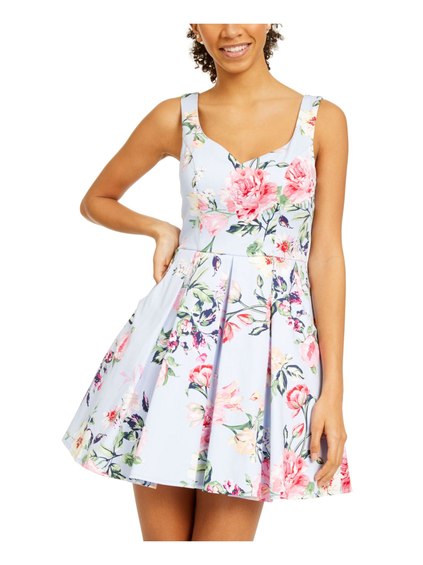 trixxi juniors sleeveless floral fit + flare dress Trixxi Women's Juniors Straight Neck Sleeveless Floral Fit + Flare Dress | Orange | Juniors Large | Dresses Fit + Flare Dresses