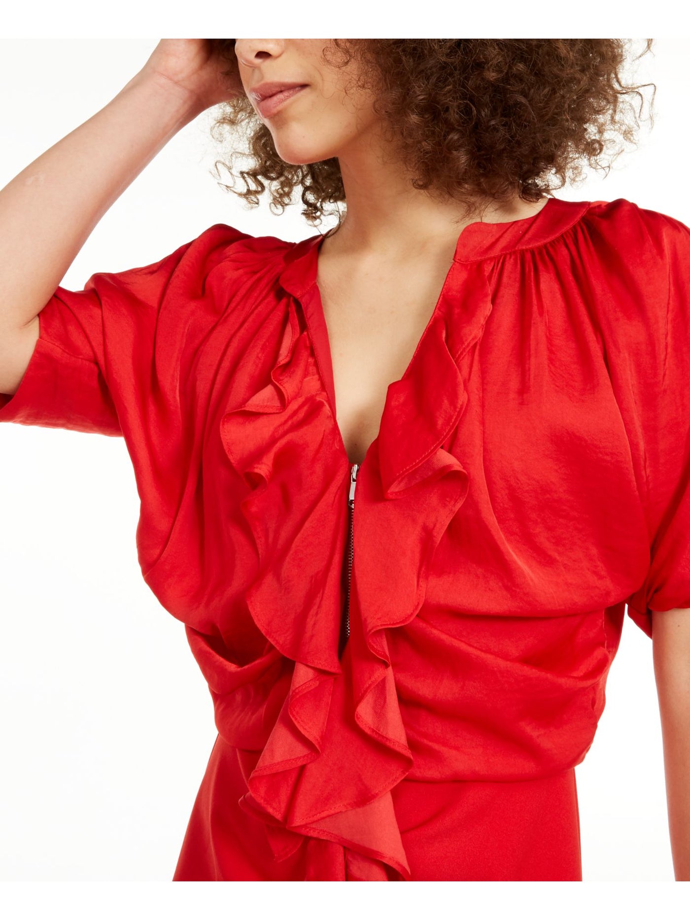 INC Womens Red Dolman Sleeve V Neck Short Body Con Evening Dress Size: L