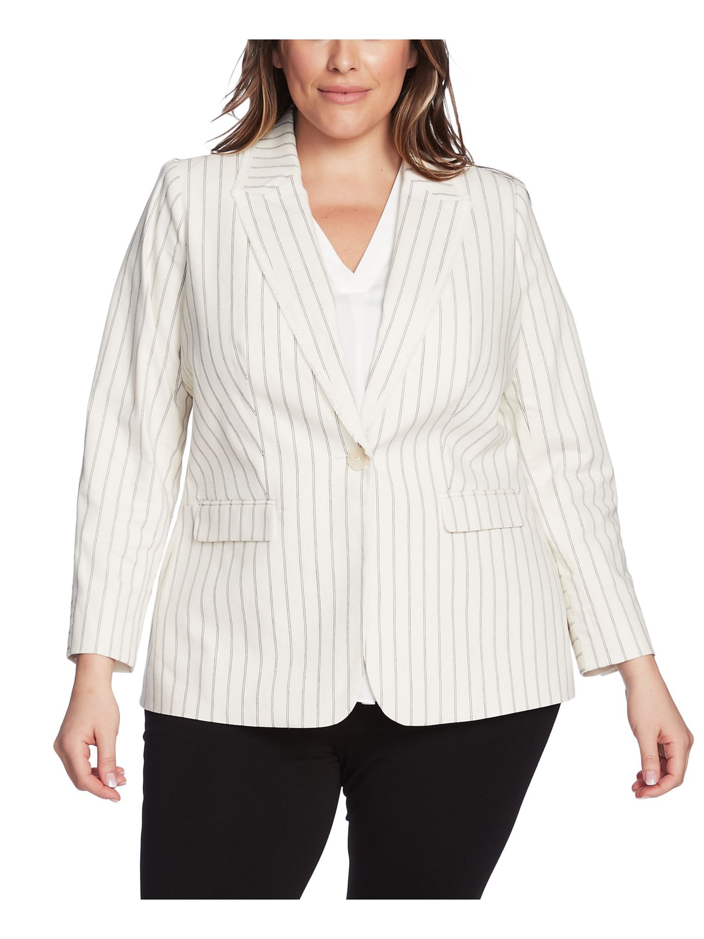 VINCE CAMUTO Womens Ivory Striped Blazer Jacket Plus 24W