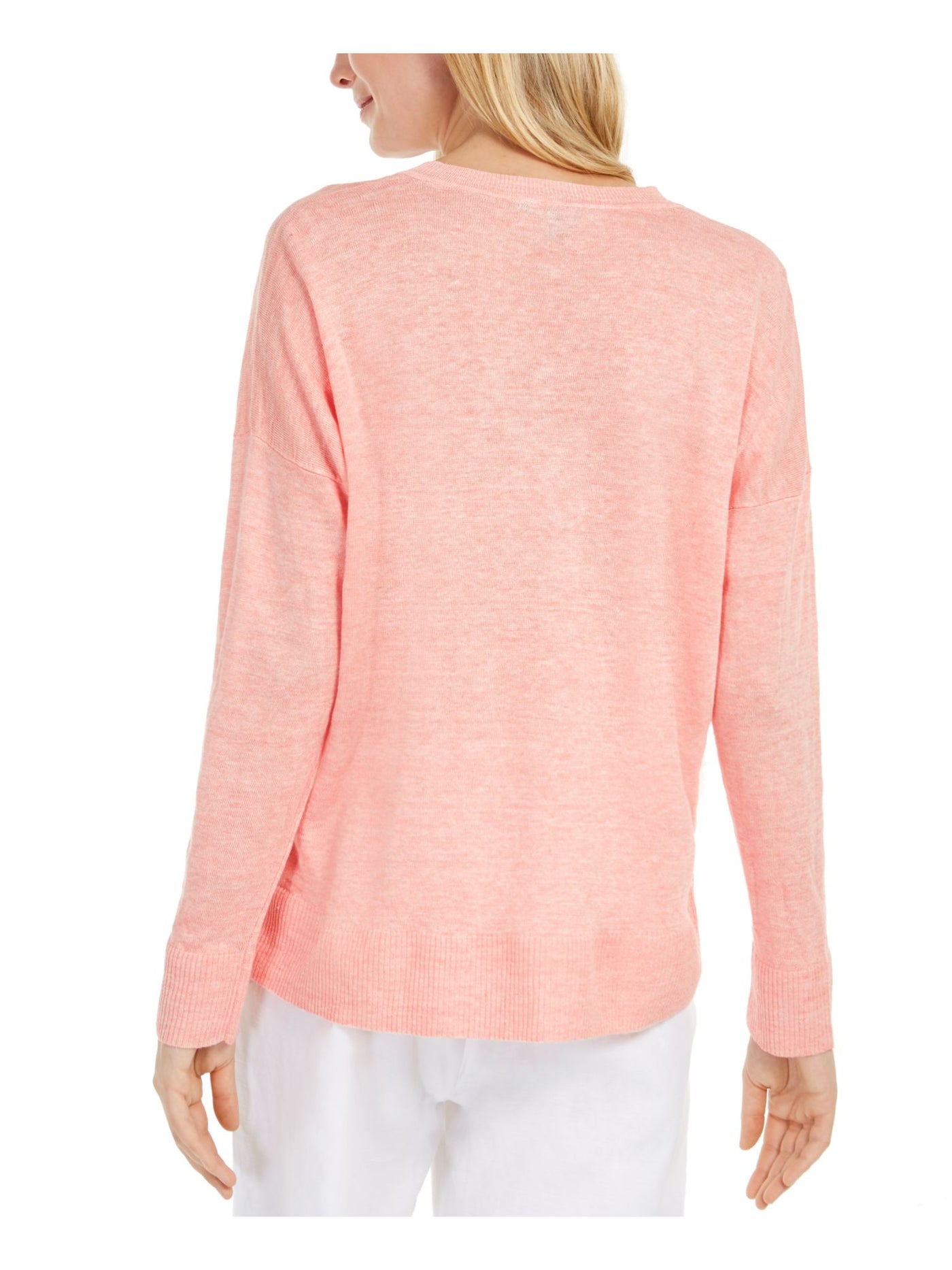 EILEEN FISHER Womens Coral Long Sleeve V Neck Sweater M