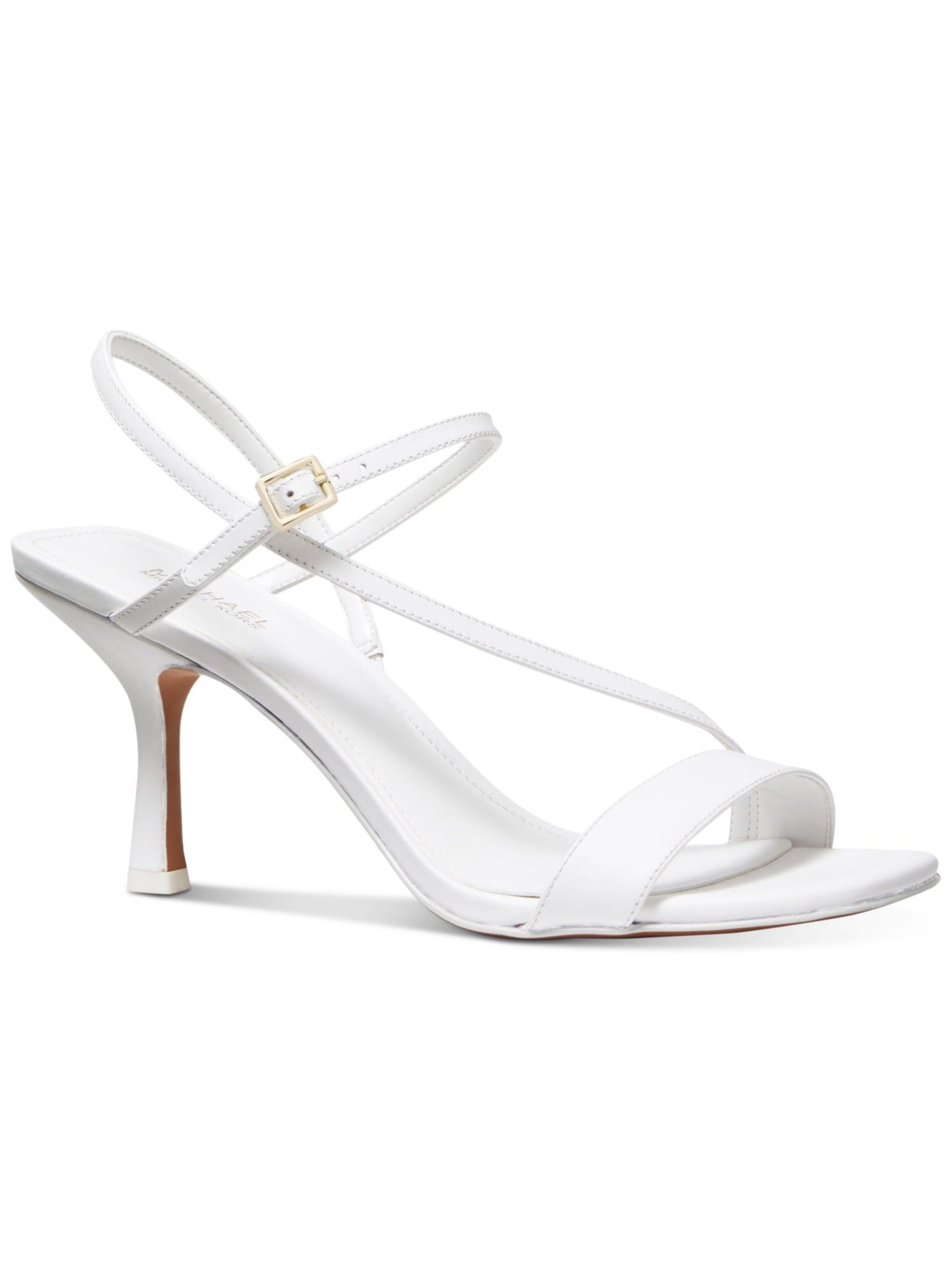 MICHAEL KORS Womens White Strappy Asymmetrical Padded Tasha Square Toe Stiletto Buckle Leather Dress Slingback Sandal 5.5 M