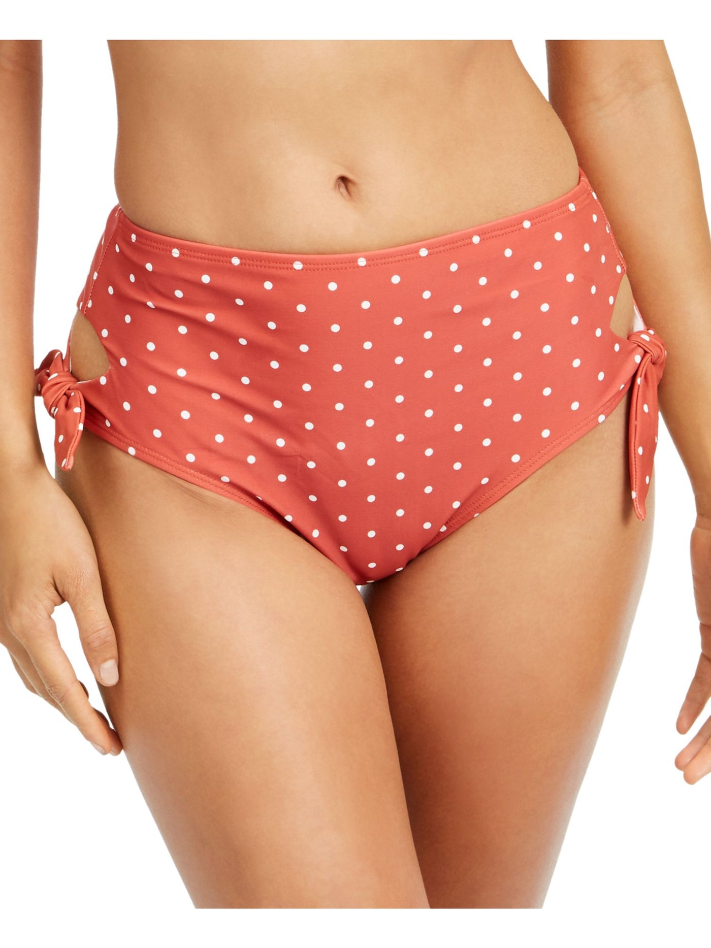 SUNDAZED Women's Orange Polka Dot Stretch Tie Lined Moderate Coverage Cutout Bikini Swimsuit Bottom S