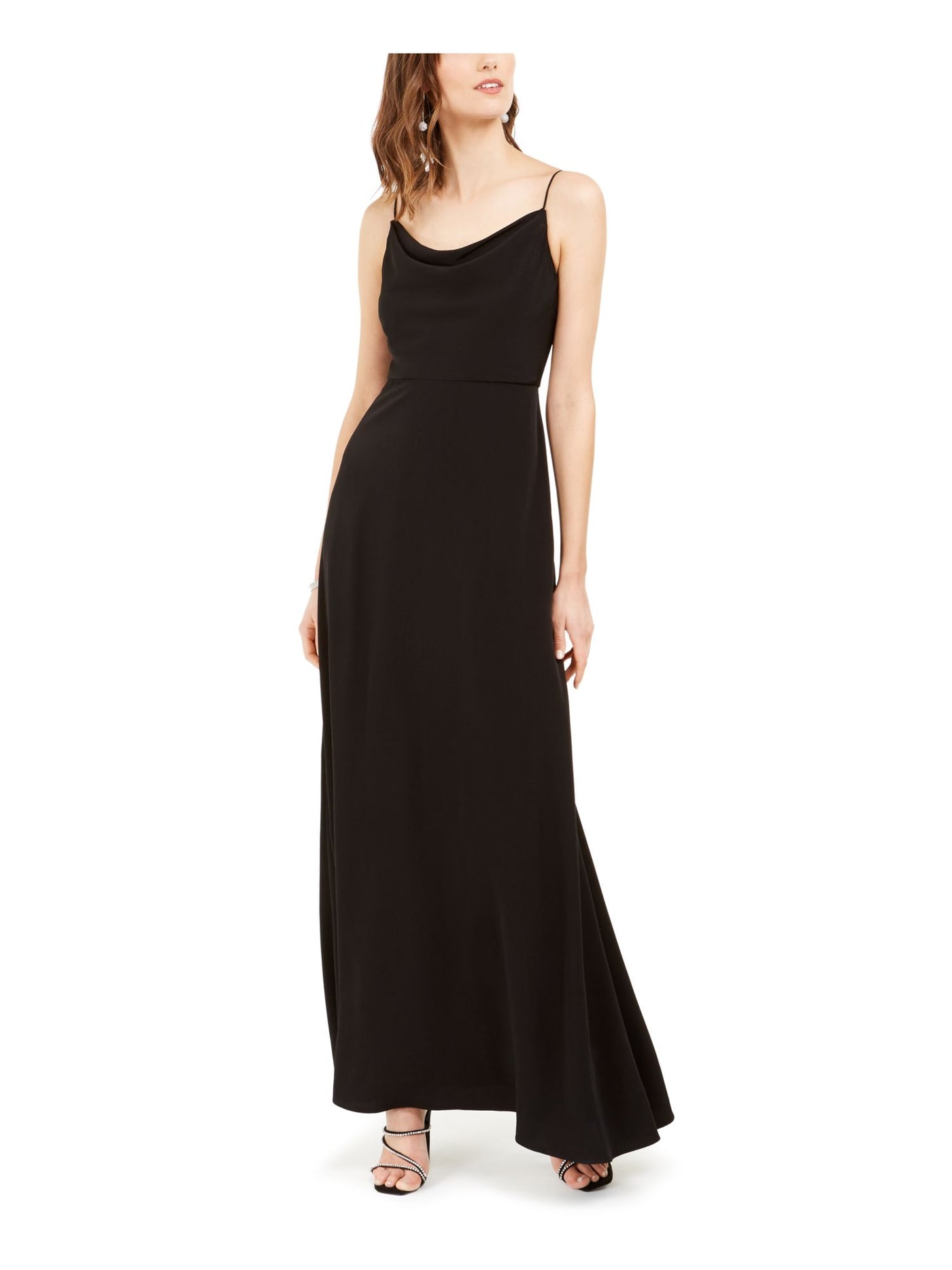 ADRIANNA PAPELL Womens Black Spaghetti Strap Cowl Neck Full-Length Evening Fit + Flare Dress 2