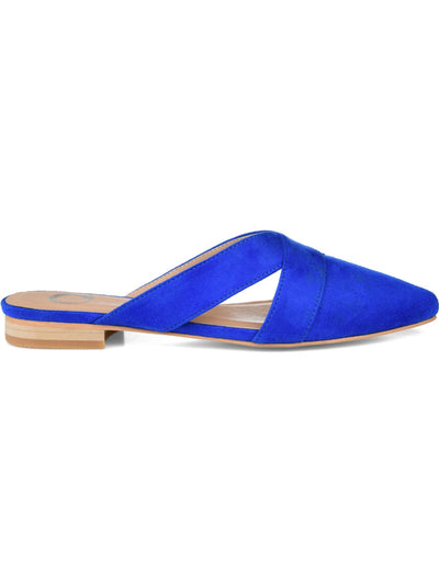 JOURNEE COLLECTION Womens Blue Crisscross Straps Padded Comfort Giada Almond Toe Block Heel Slip On Mules 12