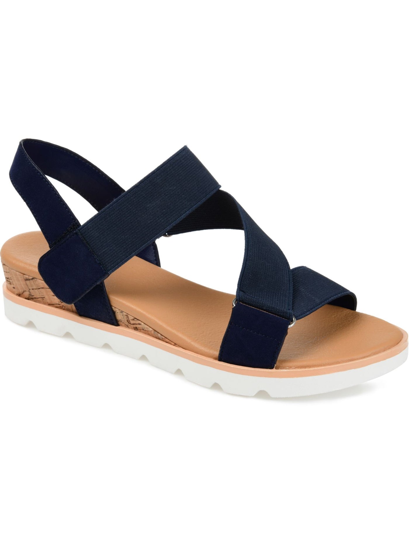 JOURNEE COLLECTION Womens Navy Cork Treaded Stretch Adjustable Strappy Sammi Round Toe Wedge Slingback Sandal 8.5 M