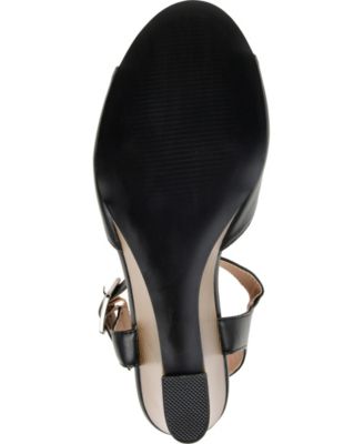 JOURNEE COLLECTION Womens Black Scalloped Insole Cushioned Adjustable Strap Ricci Round Toe Wedge Buckle Dress Slingback 7 M